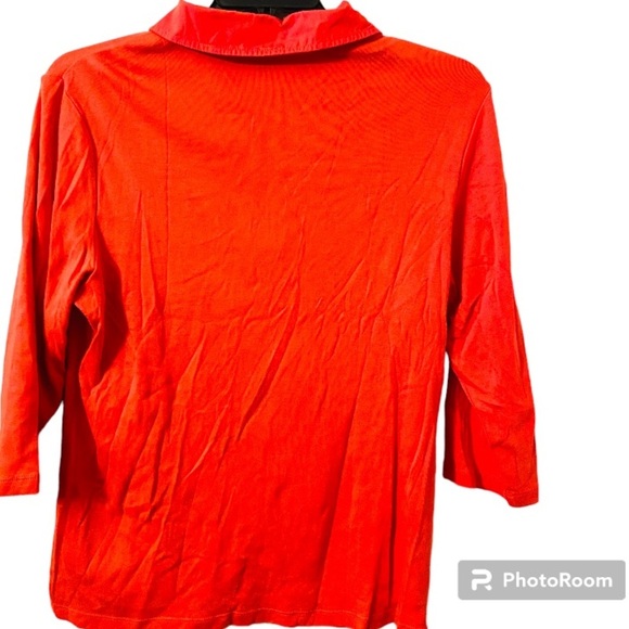 Karen Scott Women’s Orange Quarter Sleeves Pullover Button Collar Polo Shirt - Picture 3 of 6